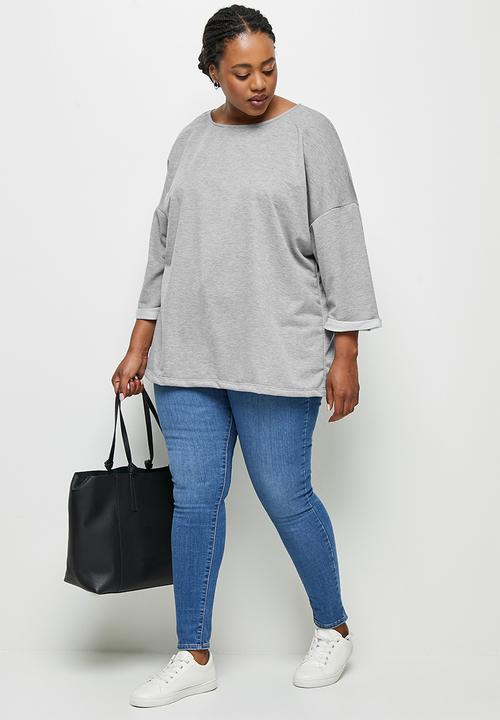 edit Plus - Loop back longline tee - light grey melange