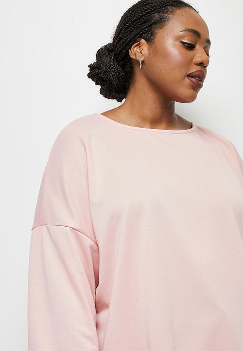 edit Plus - Loop back longline tee - pink 