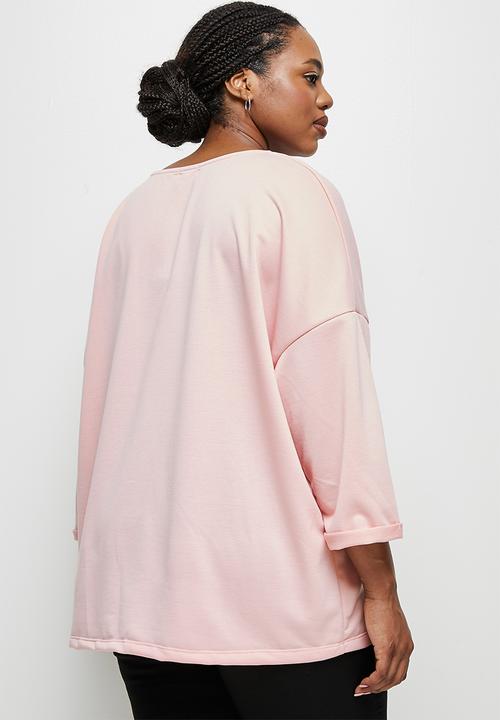 edit Plus - Loop back longline tee - pink 