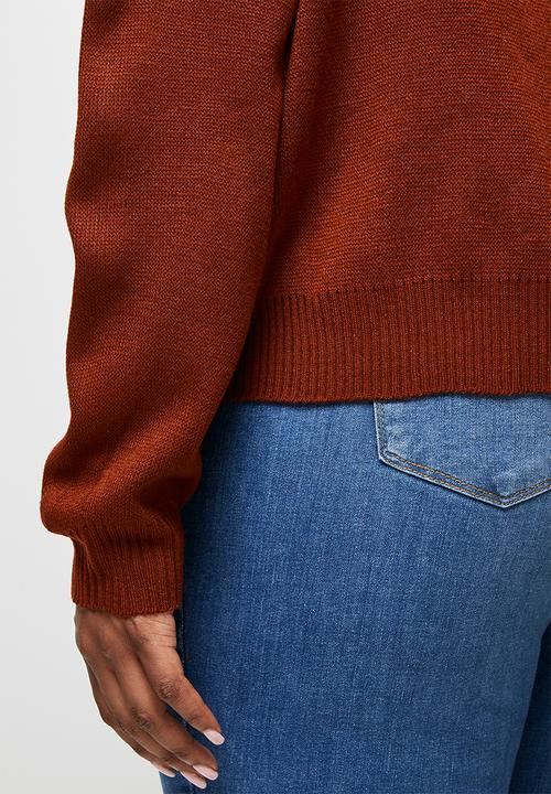 edit Plus - Slash neck basic jumper - dark rust
