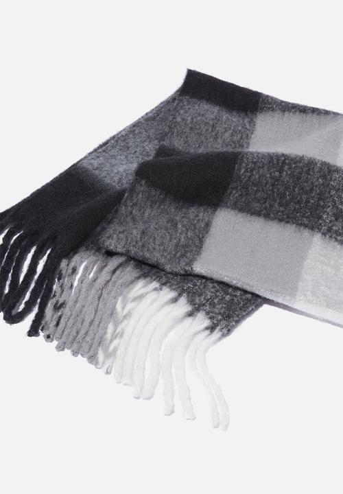 Rubi - Phoebe brushed tassel scarf - black & white check