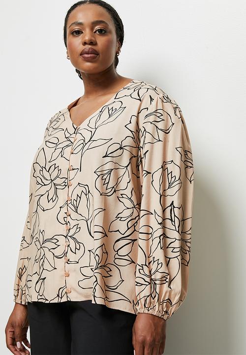 edit Plus - V-neck button down blouse - sand 