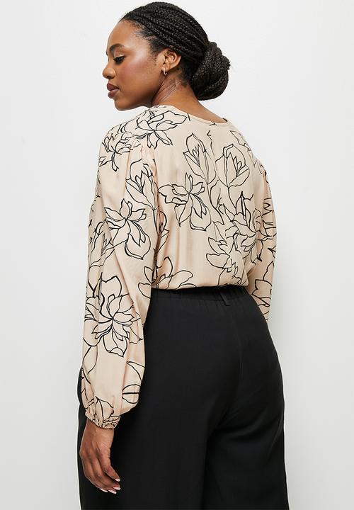 edit Plus - V-neck button down blouse - sand 