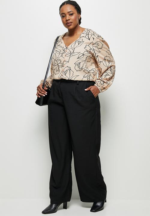 edit Plus - V-neck button down blouse - sand 