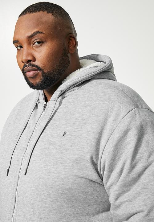 Superbalist - Stockton sherpa lined hoodie plus - grey melange