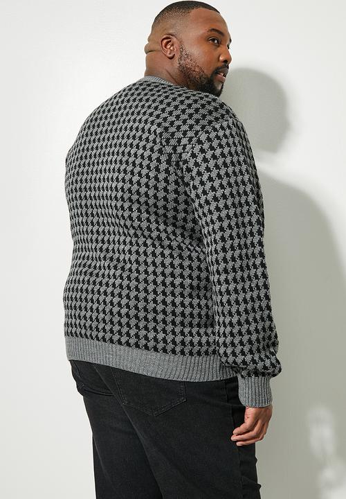 Superbalist - Plus houndstooth pattern crew knit - black & grey
