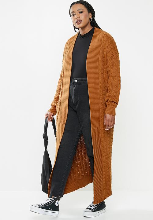 Glamorous - Plus full length cable cardi - rust