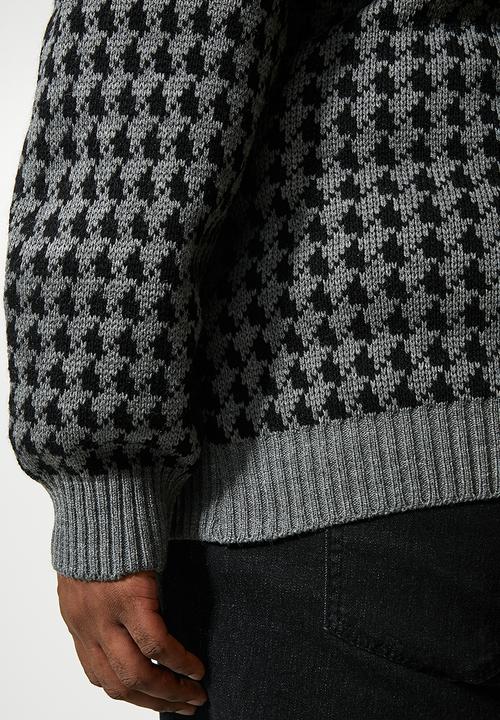 Superbalist - Plus houndstooth pattern crew knit - black & grey