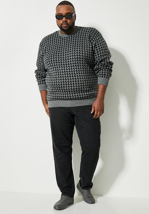 Superbalist - Plus houndstooth pattern crew knit - black & grey