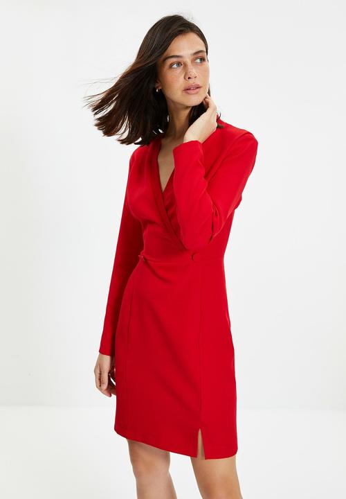 Trendyol - Double breasted collar jacket dress - red
