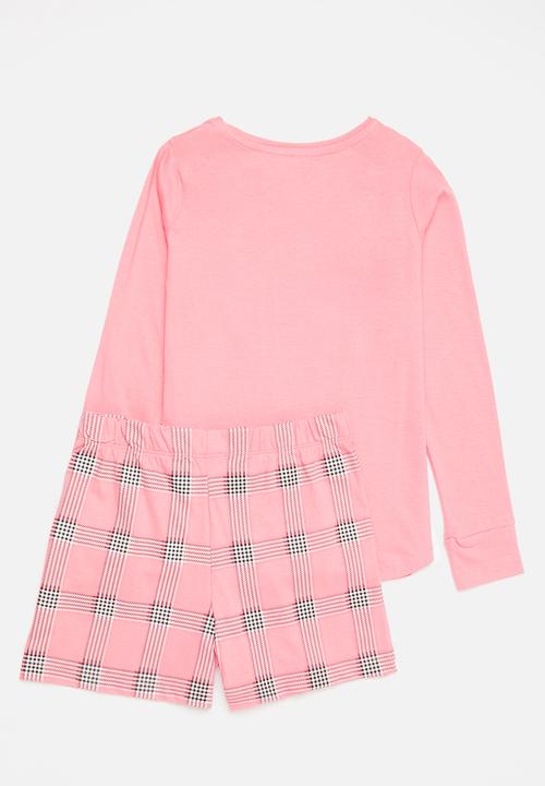 Brave Soul - Long sleeve tee and short pj set - pink