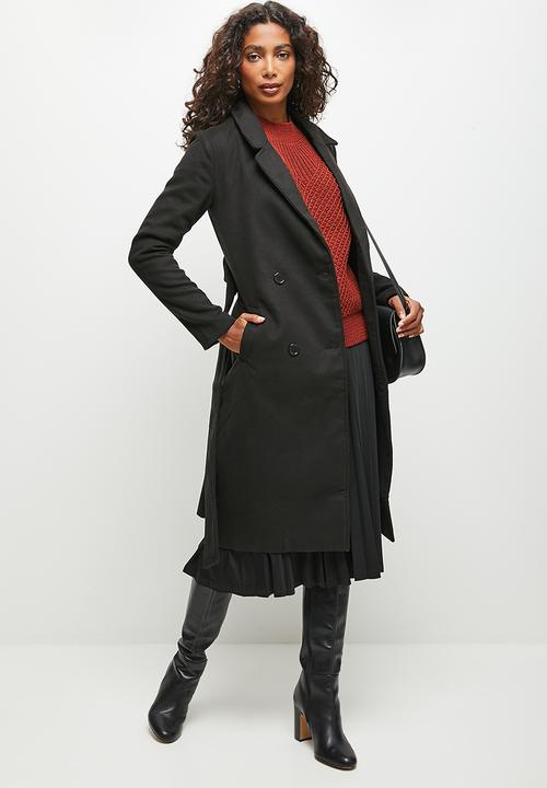 edit - Belted wrap coat - black
