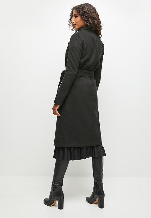 edit - Belted wrap coat - black