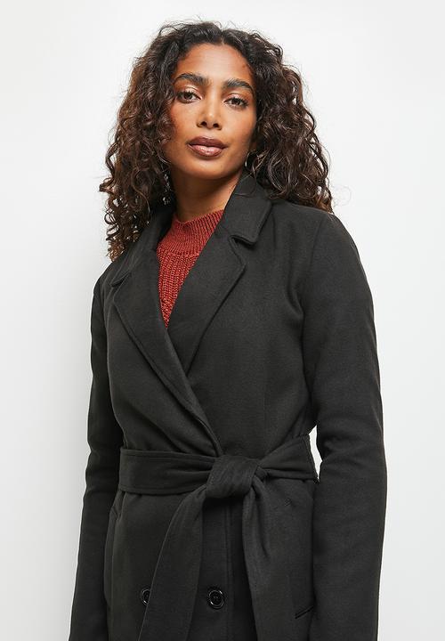 edit - Belted wrap coat - black