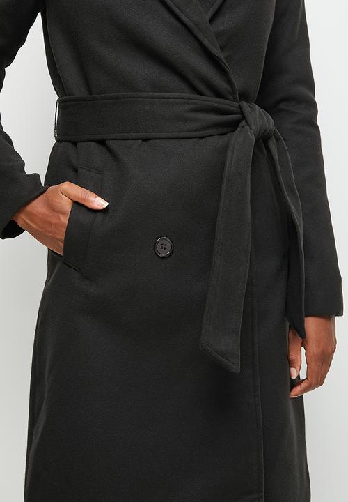 edit - Belted wrap coat - black