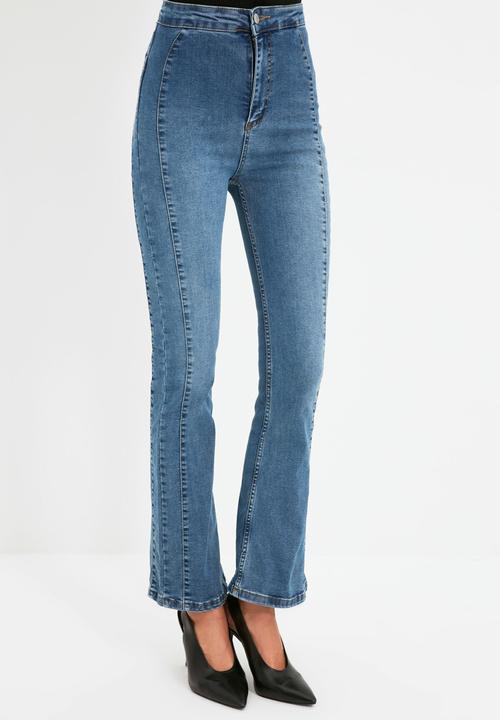 Trendyol - Stitch detail high waist flare jeans - blue