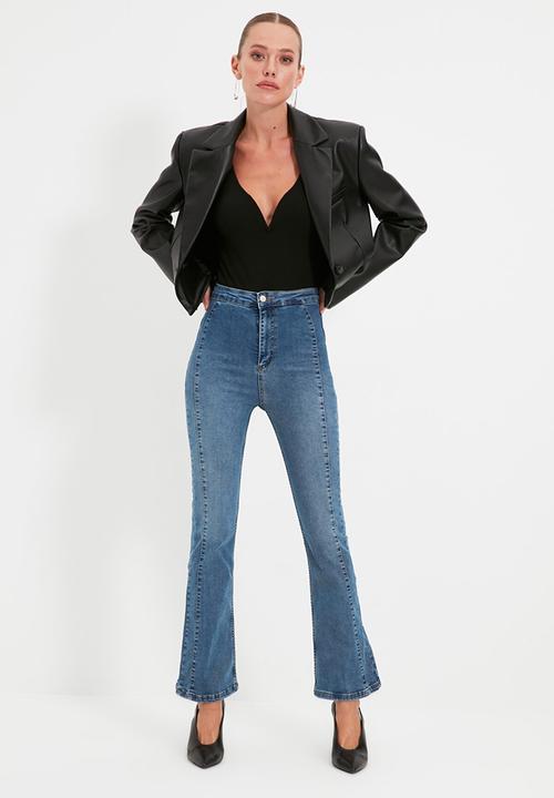 Trendyol - Stitch detail high waist flare jeans - blue