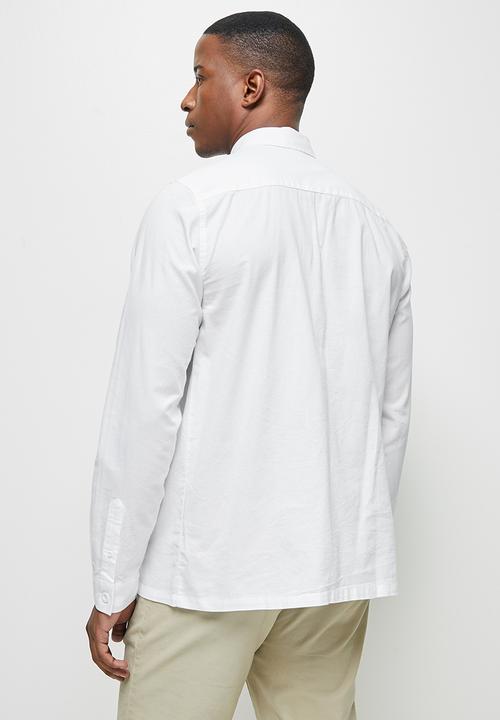 Lark & Crosse - Regular fit oxford dobby long sleeve shirt - white
