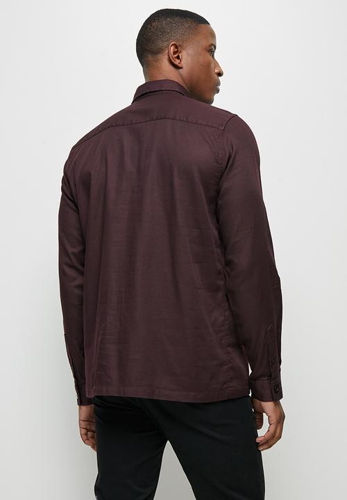 Lark & Crosse - Regular fit oxford dobby long sleeve shirt - burgundy