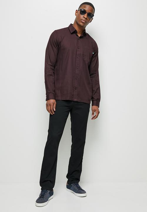 Lark & Crosse - Regular fit oxford dobby long sleeve shirt - burgundy
