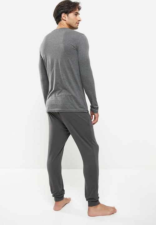 Superbalist - Slim fit stretch knit long sleeve sleep set - charcoal 