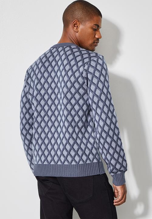 Superbalist - Geo pattern crew knit - blue