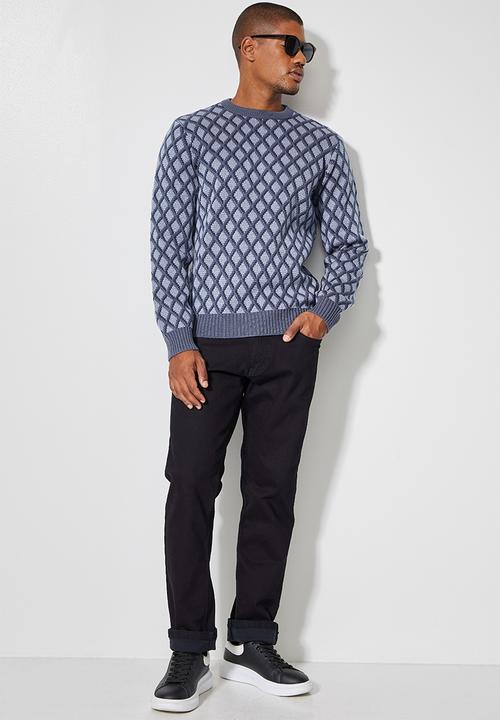 Superbalist - Geo pattern crew knit - blue