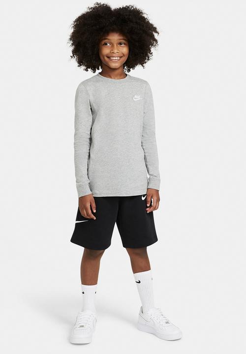 Nike - B nsw tee ls emb futura- dk grey heather & white