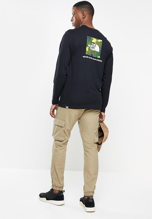 The North Face - M long sleeve red box tee - olive & black