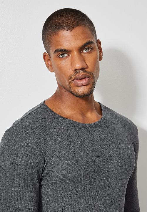 Superbalist - 2-Pack brando l/s muscle fit crew neck tee - white & charcoal melange