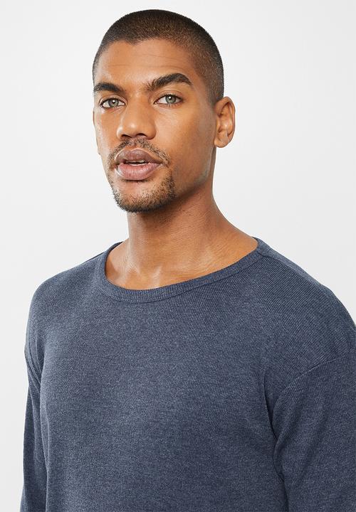 Superbalist - Premium ribbed crew neck  & lounge pant sleep set - navy melage & atlantic grey