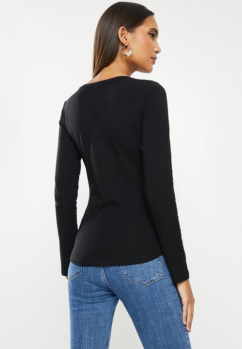 SISSY BOY - Basic round neck fitted long sleeve top with mixed print - black