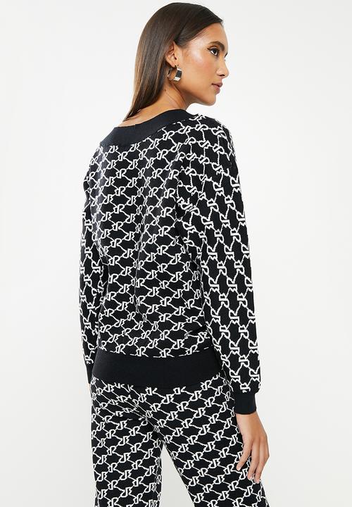 SISSY BOY - Assymmetric off the shoulder branded knit - black & off white