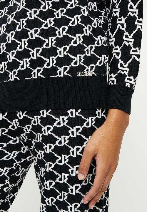 SISSY BOY - Assymmetric off the shoulder branded knit - black & off white