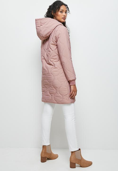 edit - Diagonal quilted hooded puffer jacket - mauve