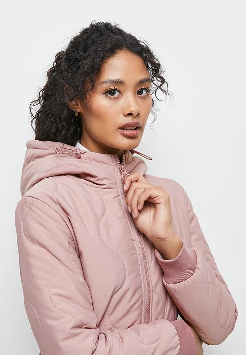 edit - Diagonal quilted hooded puffer jacket - mauve