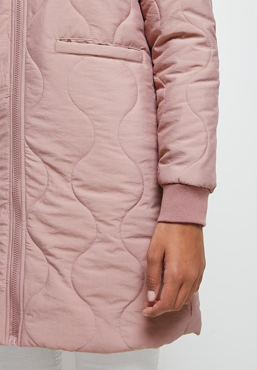 edit - Diagonal quilted hooded puffer jacket - mauve