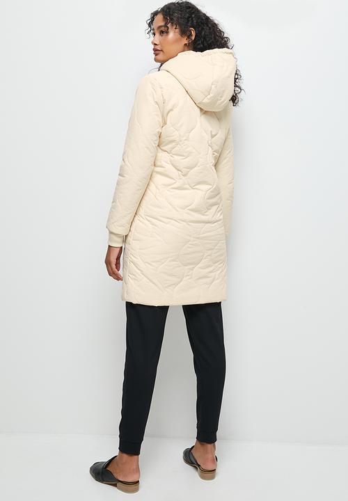 edit - Diagonal quilted hooded puffer jacket - ecru