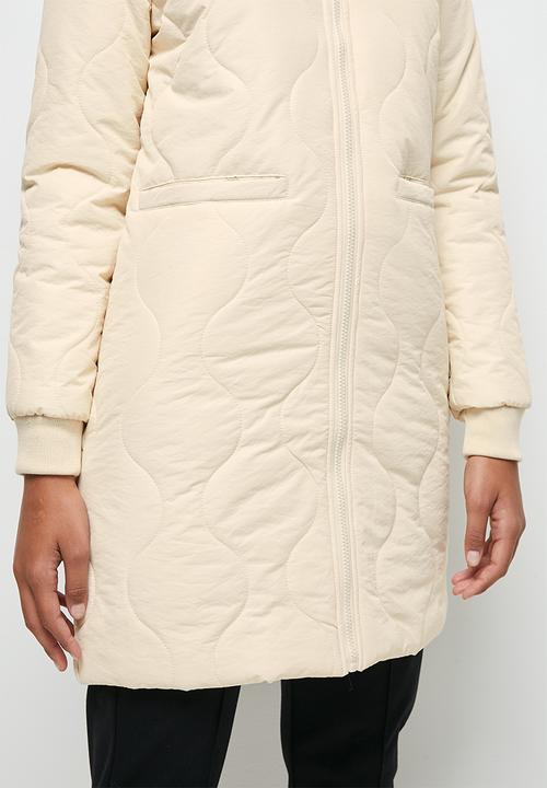 edit - Diagonal quilted hooded puffer jacket - ecru