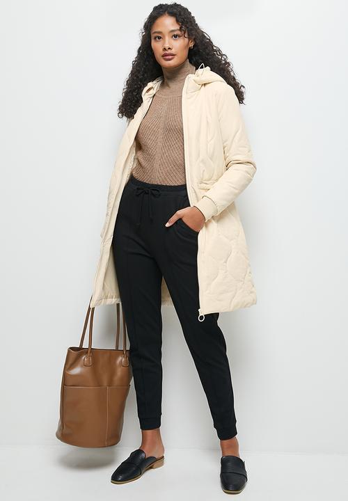 edit - Diagonal quilted hooded puffer jacket - ecru