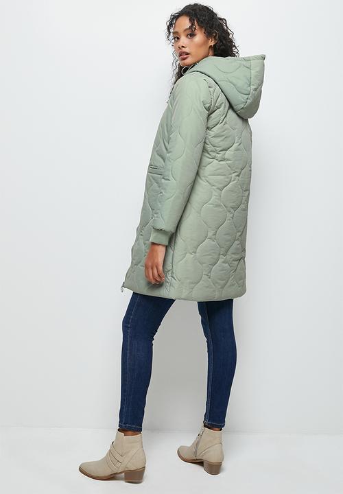 edit - Diagonal quilted hooded puffer jacket - dusty sage