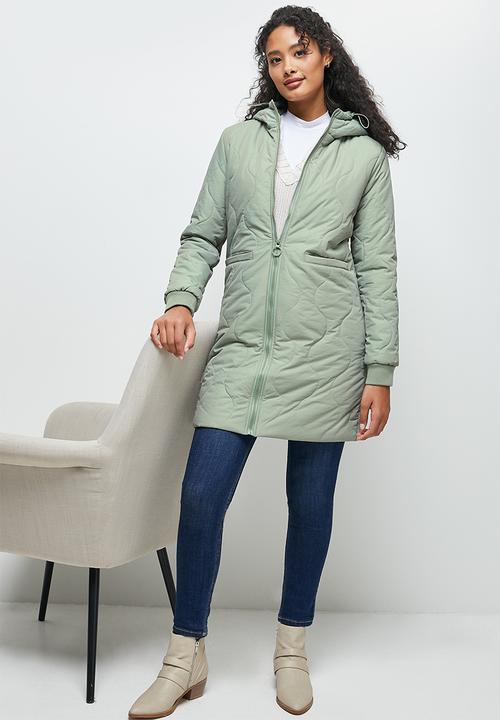 edit - Diagonal quilted hooded puffer jacket - dusty sage