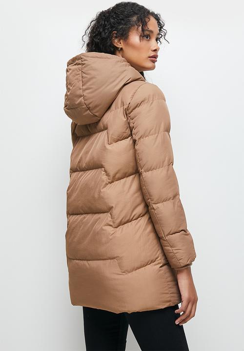 edit - Quilted hooded puffer jacket - taupe