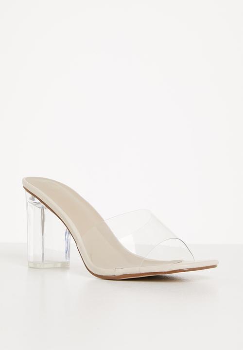 Missguided - Wide fit mid clear block heel - clear & stone