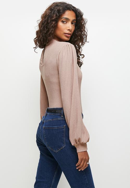 MILLA - Textured knit turtle neck bodysuit - bark