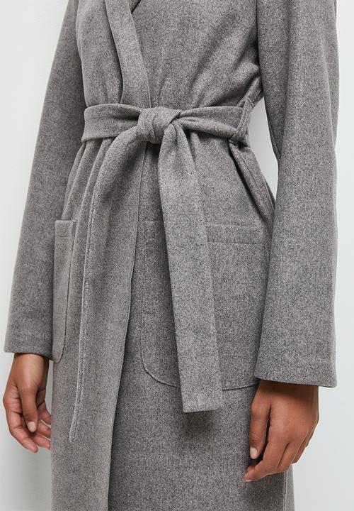 edit - Long hooded belted coat - taupe