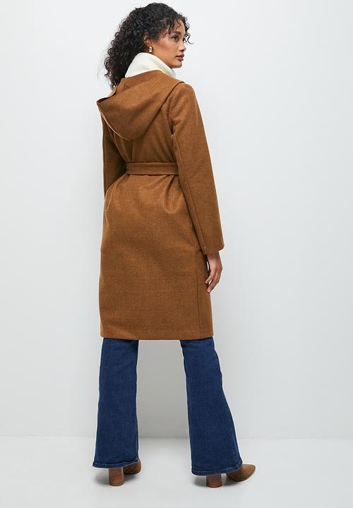 edit - Long hooded belted coat - spice