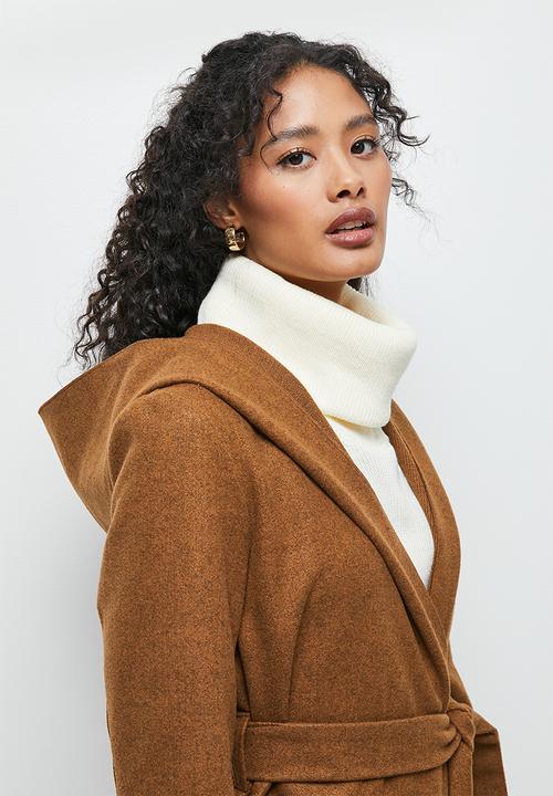 edit - Long hooded belted coat - spice
