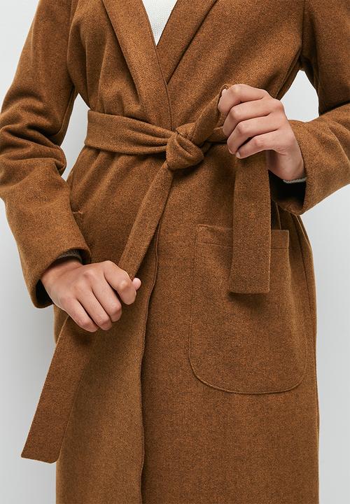 edit - Long hooded belted coat - spice