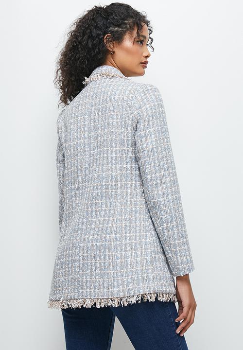 edit - Double breasted tweed blazer - light grey check